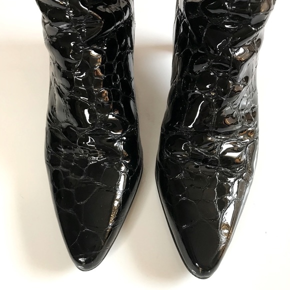 STUART WEITZMAN Croc Embossed 50/50 Ltd Edition Black Patent Leather Heel Boot 4 - Picture 3 of 16